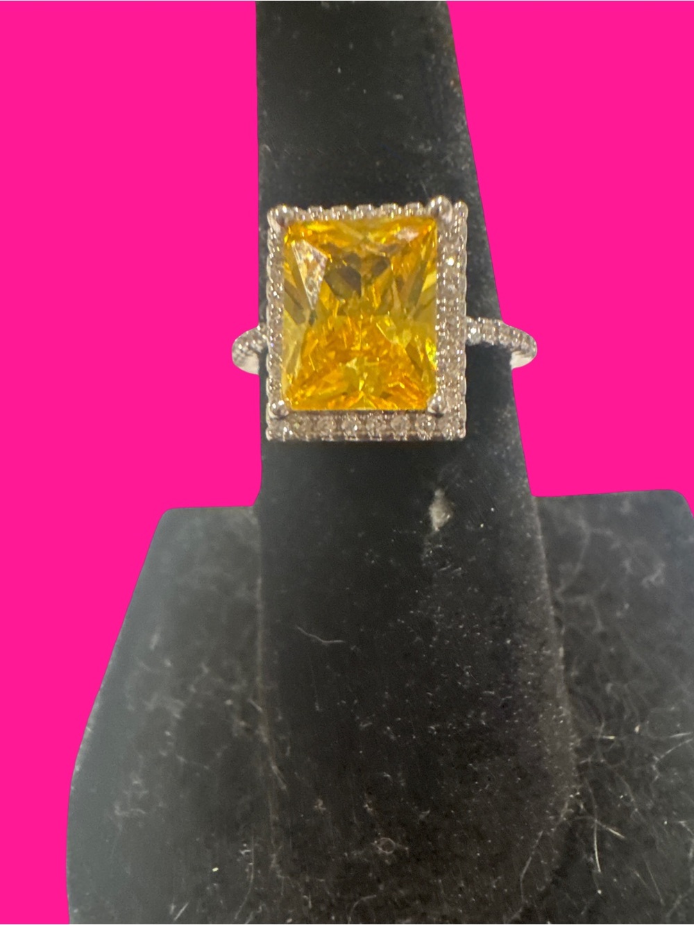 Yellow Square-Cut Halo Ring - Women's Fashion Jewelry